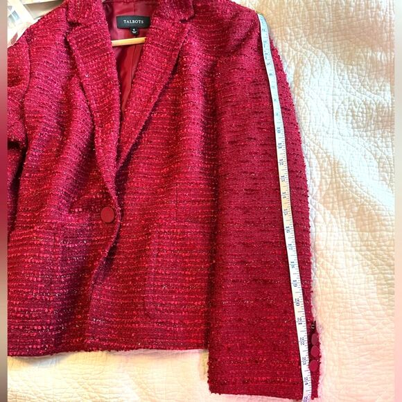 Talbots Woven Blend Jacket Blazer Silk Wool Trim Red Pink Career Women's 12 New - Picture 9 of 10